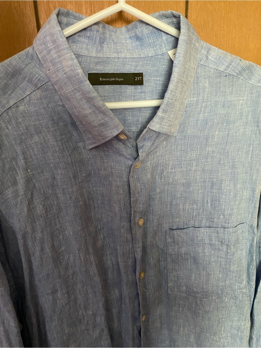 Mens Ermenegildo Zegna Blue 100% Linen Long Sleeved Shirt 2XT